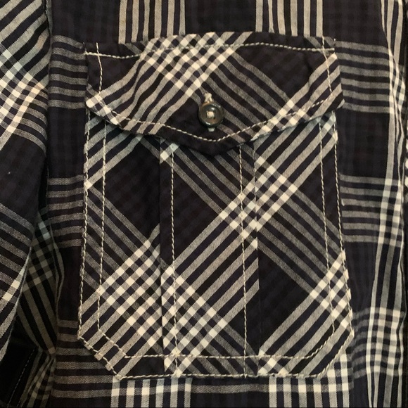 SUPER BAD SHIRT CO navy and black plaid long sleeve button-down shirt Size L - Picture 7 of 15